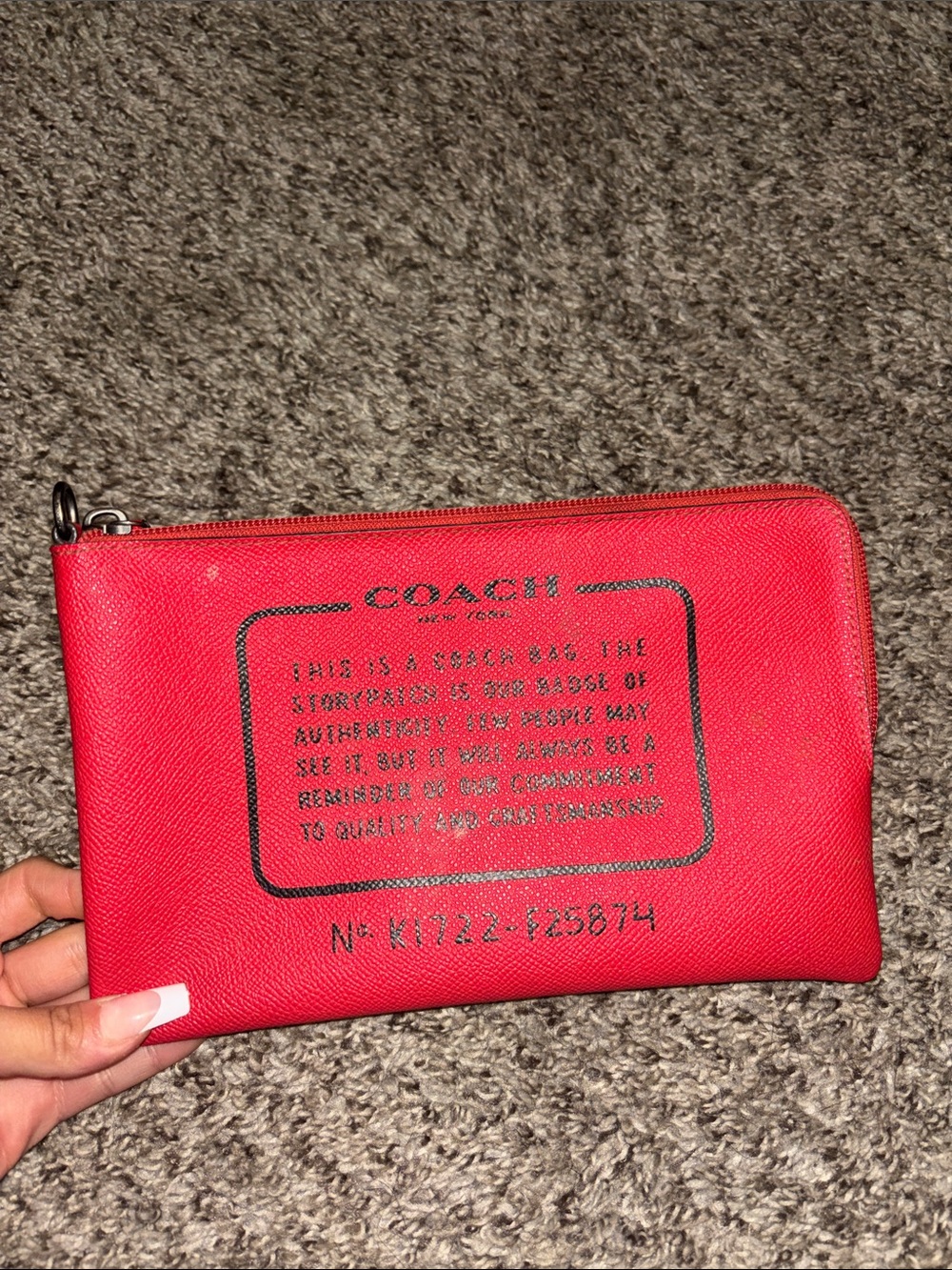 Coach Red Leather Printed Zip Pouch
